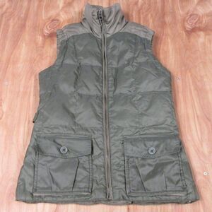 AVALANCHE Olive Green Two Tone Color Block Quilted Vest Sz S Goose Down Feathers